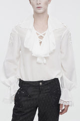 White Ruffled Collar Puff Sleeved Men's Gothic Shirt - White - 1