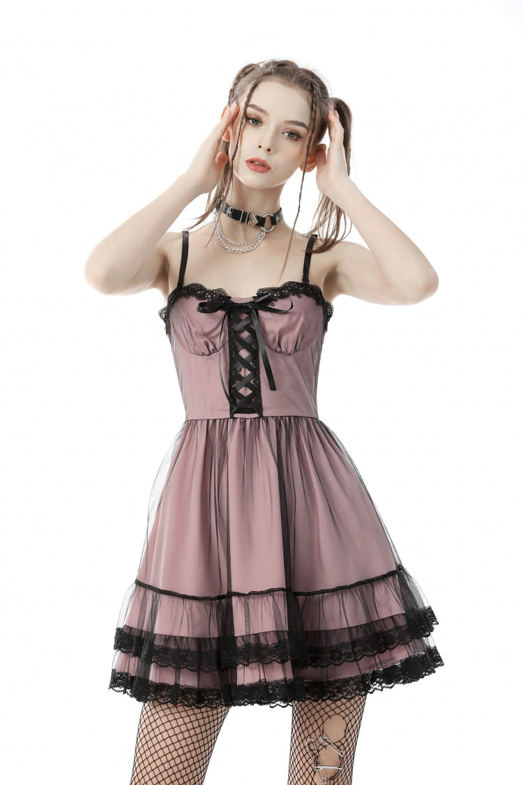 Pink Sleeveless Multi-Layered Lace Women's Lolita Slip Dress Graduation Dress - Pink - 1