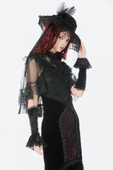 Black Sleeveless Ruffled Lace Spliced Mesh Women's Gothic Cape - Product - 2