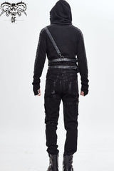 Black Leather Large Capacity Adjustable Fog Flower Men's Gothic Waist Bag - Product - 7
