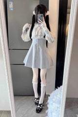 Aqua Shawl Lace Chiffon Long Sleeves Lace Slim Jirai Kei Dress - Product - 7