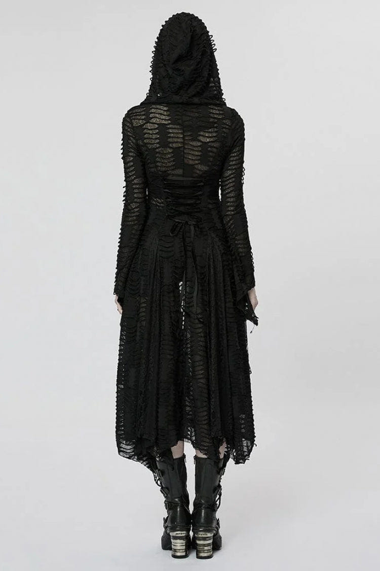 Lace Mesh Irregular Hem Hooded Womens Gothic Coat 2 Colors - Product - 4
