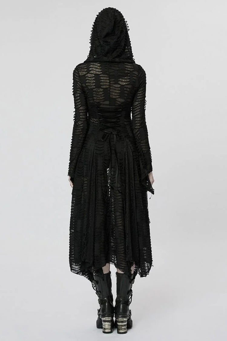 Lace Mesh Irregular Hem Hooded Womens Gothic Coat 2 Colors - Product - 4