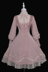 Alice Girl Andrea Solid Bowknot Long Sleeves Ruffled Sweet Lolita OP Dress 3 Colors - Product - 8