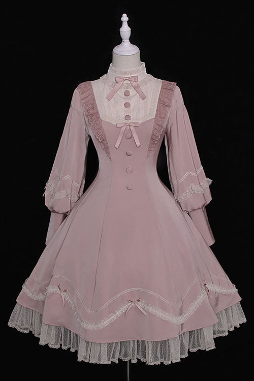 Alice Girl Andrea Solid Bowknot Long Sleeves Ruffled Sweet Lolita OP Dress 3 Colors - Product - 8