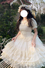 Apricot Multi-layer Annie's Tea Party Ruffle Hanayome Sweet Lolita Jsk Dress - Product - 2