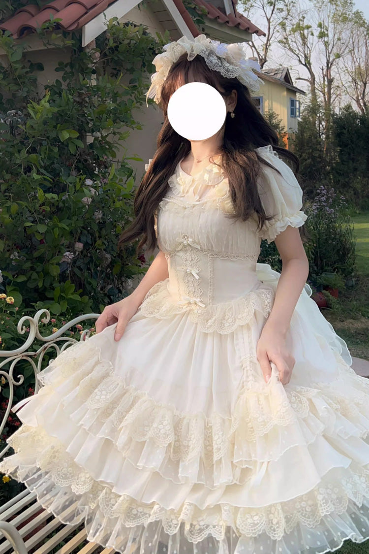 Apricot Multi-layer Annie's Tea Party Ruffle Hanayome Sweet Lolita Jsk Dress - Product - 2