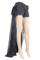 Back Front Buckle Waist Lace Up Chiffon Lace Hem Gothic Short Womens Pants - Product - 6