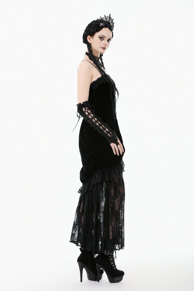 Black Women's Gothic Embroidered Lace Hem Ruched Slip Wedding Dress - Product - 2
