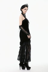Black Women's Gothic Embroidered Lace Hem Ruched Slip Wedding Dress - Product - 2