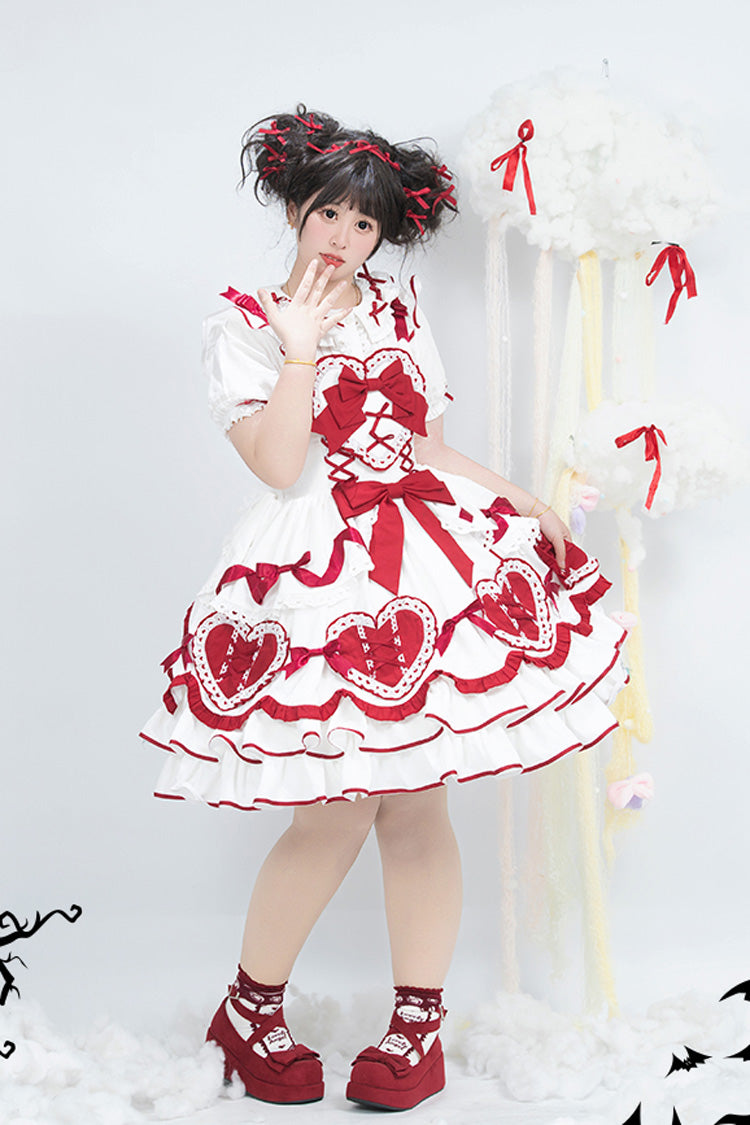 Red/White [Frosted Sugar Gift Box] Sleeveless Ruffle Bowknot Sweet Plus Size Princess Lolita Jsk Dress - Product - 3