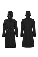 Black Long Sleeves Hooded Rivet Men's Punk Military Long Jacket - Product - 5