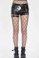 Black Slim Womens Steampunk Shorts - Black - 1