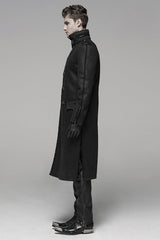 Black Long Sleeves Double-breasted Men's Gothic Military Long Coat - Product - 2