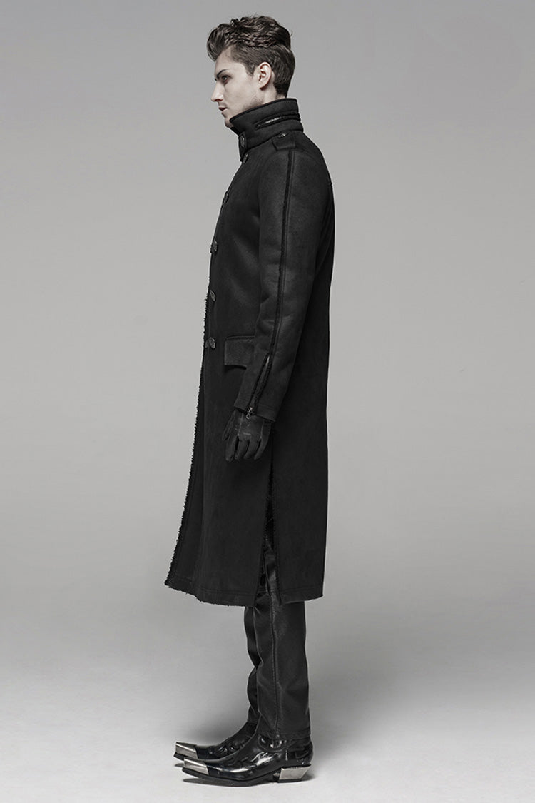 Black Long Sleeves Double-breasted Men's Gothic Military Long Coat - Product - 2