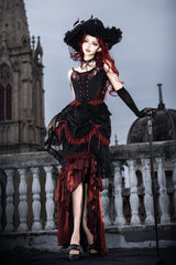 Black/Red [Rotten Bone Flower] Sleeveless Ruffled Embroidered Lace-Up Gothic Lolita Skirt Dress Set - Black/Red(Set) - 1