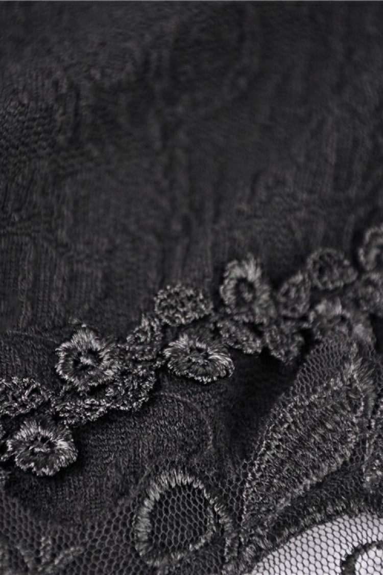 Black Floral Lace Sides Women's Gothic Short Leggings - Product - 2