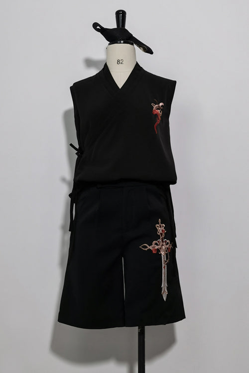 Black Vintage Night Command Rose Thorns Embroidery Ouji Lolita Shorts - Product - 7