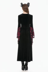Black/Red Square Collar Long Flare Puff Sleeves Lace Women's Gothic Victorian Velvet Long Dress - Product - 13