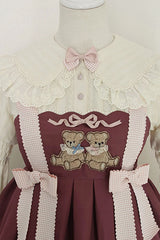Wine Sheep & Bear Print Alice Girl Bowknot Ruffled Sweet Lolita JSK Dress - Product - 4