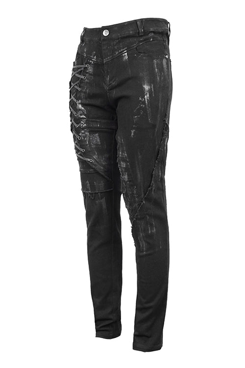 Black Punk Mecha Hand Painted Slim Mens Pants - Product - 3