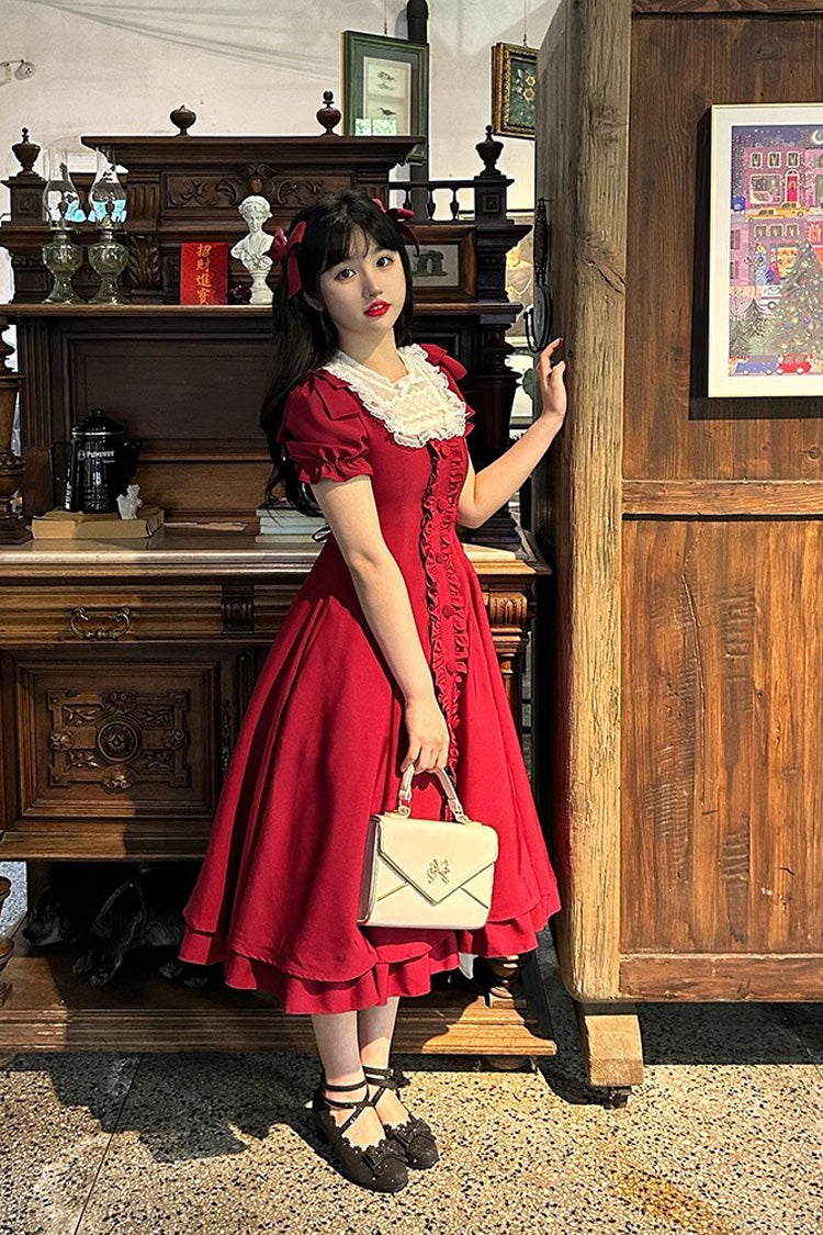 Wine Red Annie's Gift Short Sleeves Bowknot Sweet Lolita Dress (Plus Size Support) - Product - 3