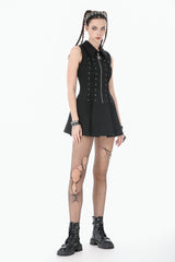 Black Point Collar Sleeveless Skull Zip Women's Punk Dress - Product - 2