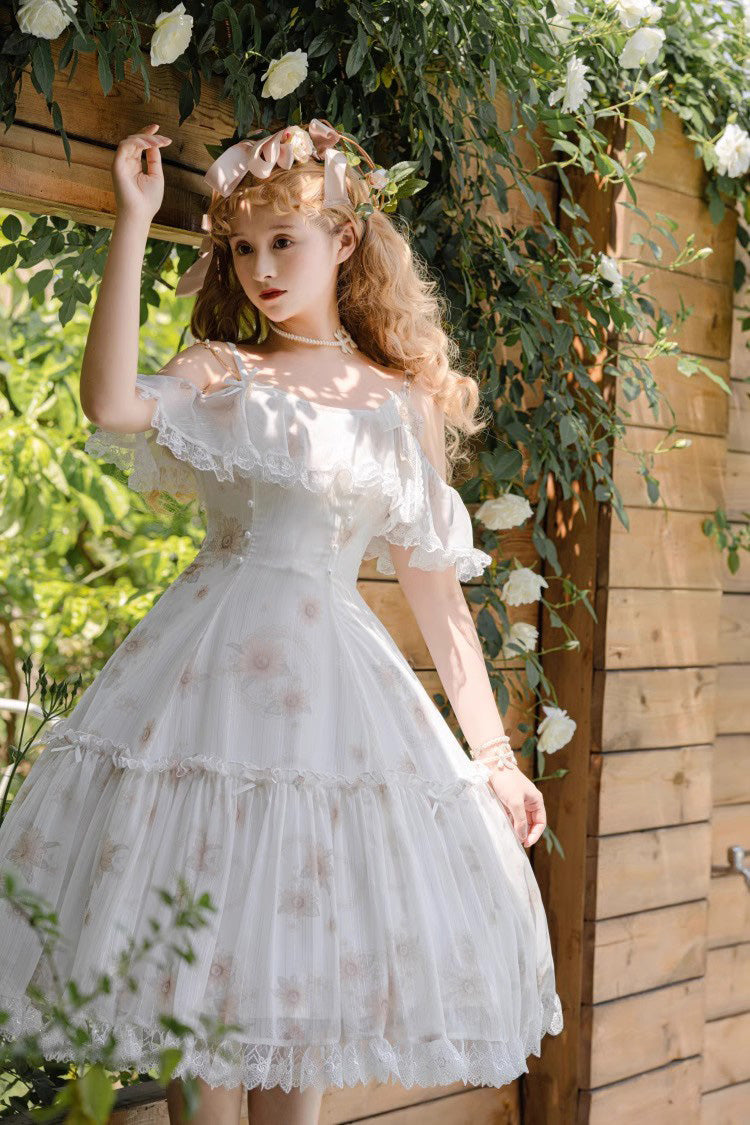 Witte zonnebloemdansprint Zoete elegante prinses (alleen jurk) detailweergave 2