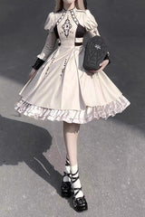 White Long Sleeves Multi-layer Moon Talisman Print Ruffle Gothic Lolita Dress - Product - 3