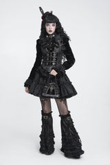 Black Multi-Layered Lace Lace-Up Buckled Pleated Women's Gothic Luxurious Royal  Leg Warmers - Product - 10