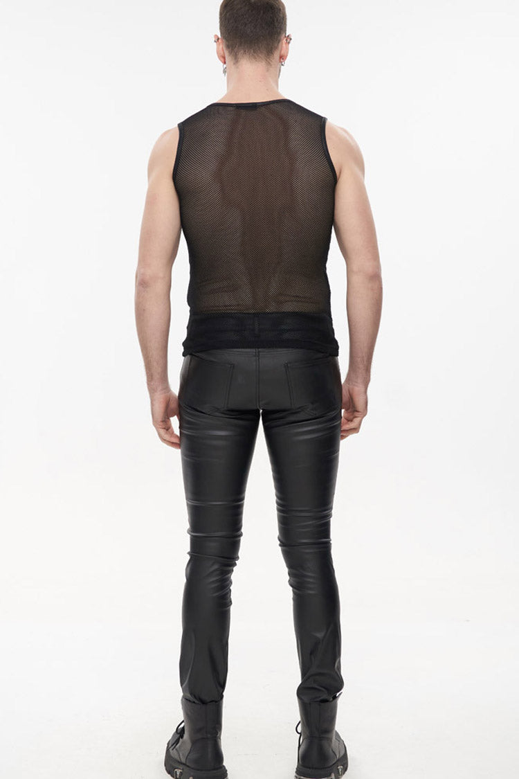 Black Gothic Elasticity Perspective Rhombus Net Yarn Sleeveles Men's T-Shirt - Product - 6