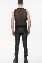 Black Gothic Elasticity Perspective Rhombus Net Yarn Sleeveles Men's T-Shirt - Product - 6