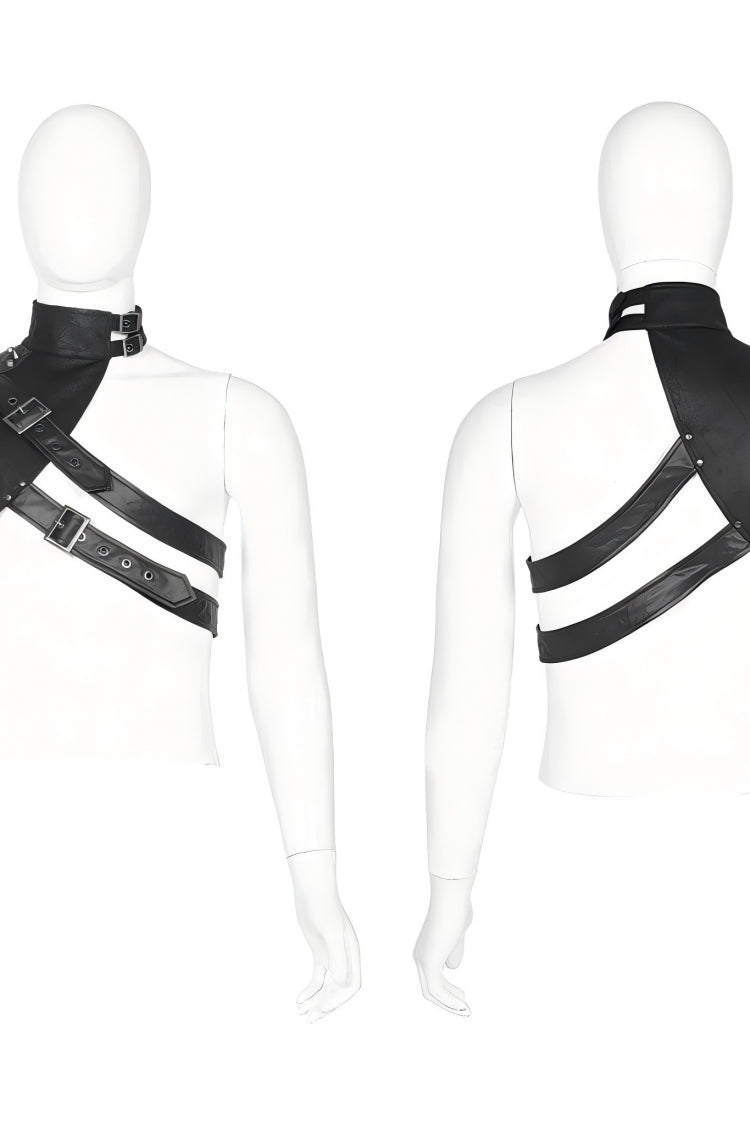 Black Stand Collar Sleeveless Irregular Asymmetric Studded Chain-Decorated Men's Gothic Handsome Cool Shoulder Harnesses - Product - 3