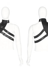 Black Stand Collar Sleeveless Irregular Asymmetric Studded Chain-Decorated Men's Gothic Handsome Cool Shoulder Harnesses - Product - 3