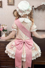 Pink [Candy Paradise] Doll Collar Short Sleeves Double-Layered Ruffled Bow Sweet Lolita OP Dress - Product - 5