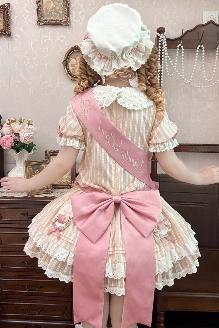 Pink [Candy Paradise] Doll Collar Short Sleeves Double-Layered Ruffled Bow Sweet Lolita OP Dress - Product - 5