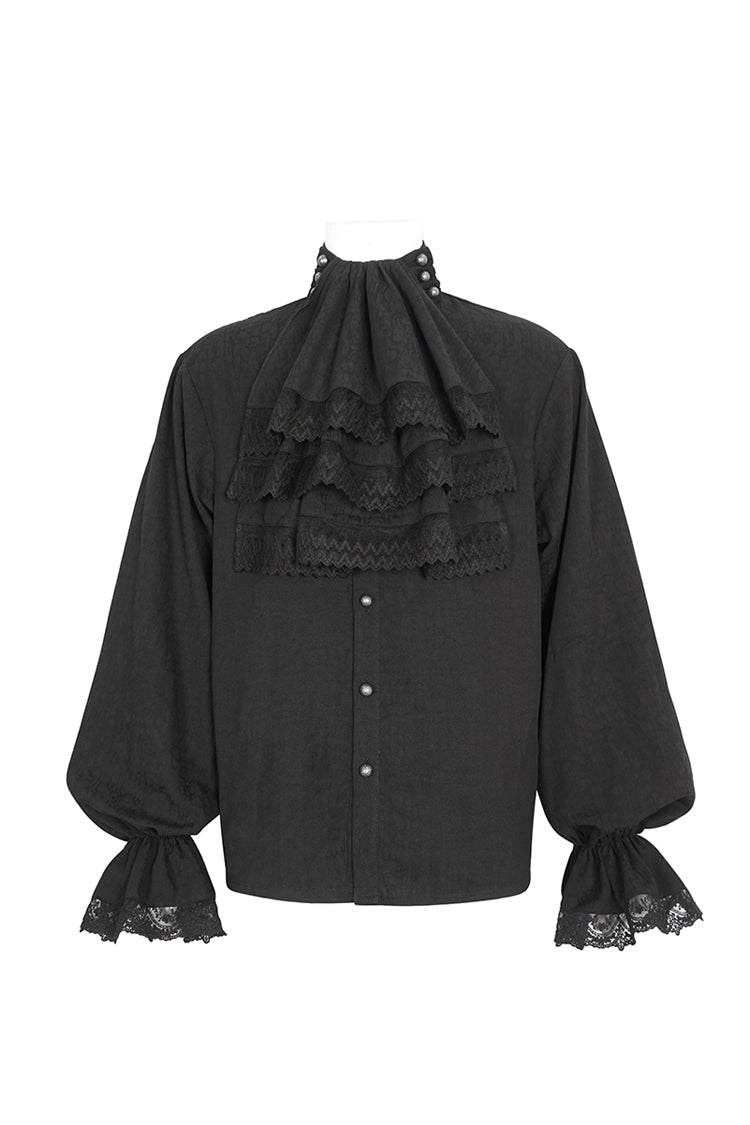 Black Puff Sleeved Stand Collar Men's Gothic Shirt With Necktie - Product - 2