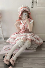 Pink [Star Grant Angel] Triple-Layered Print Ruffle Sweet Lolita Dress - Product - 6