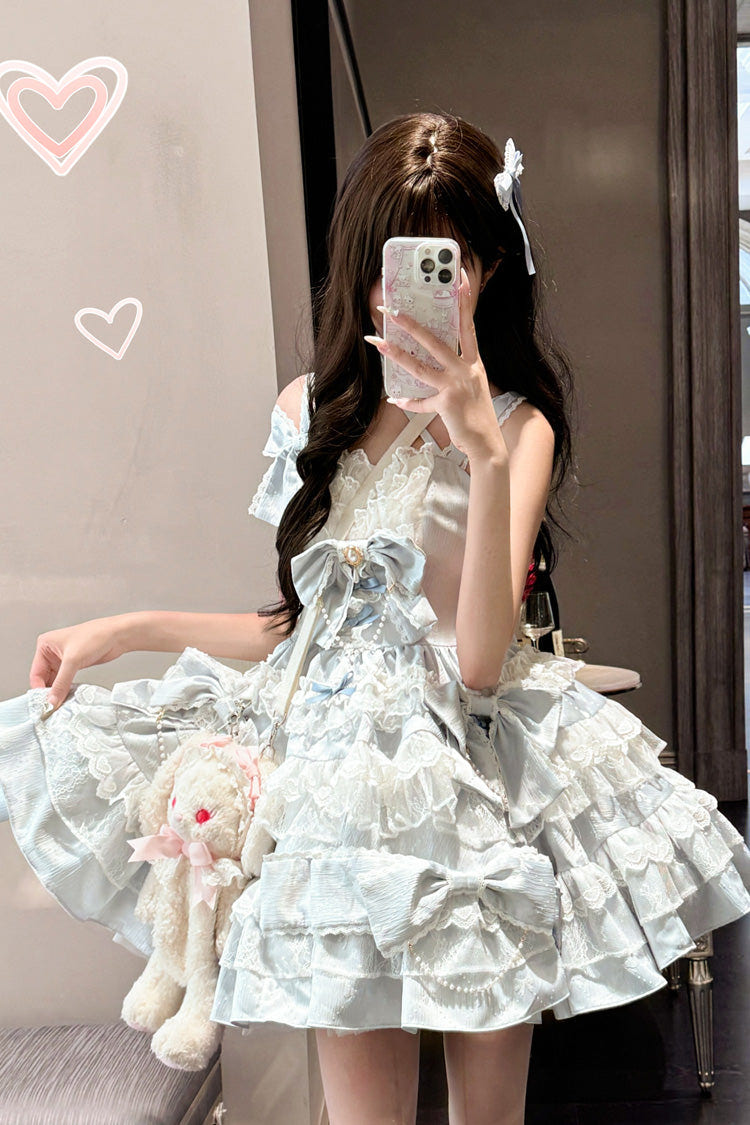 Blue [Sweetheart Doll] Multi-Layered Ruffle Bowknot Lace Sweet Princess Gorgeous Lolita Jsk Dress - Product - 2