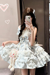Blue [Sweetheart Doll] Multi-Layered Ruffle Bowknot Lace Sweet Princess Gorgeous Lolita Jsk Dress - Product - 2