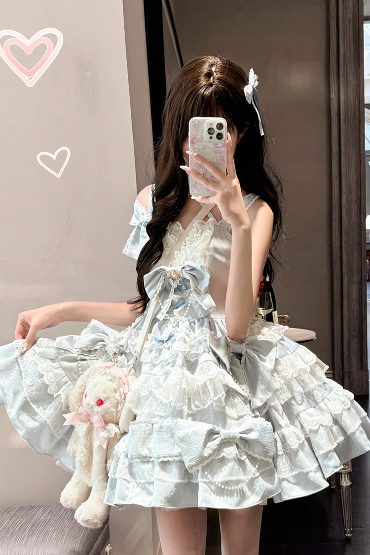 Blue [Sweetheart Doll] Multi-Layered Ruffle Bowknot Lace Sweet Princess Gorgeous Lolita Jsk Dress - Product - 2