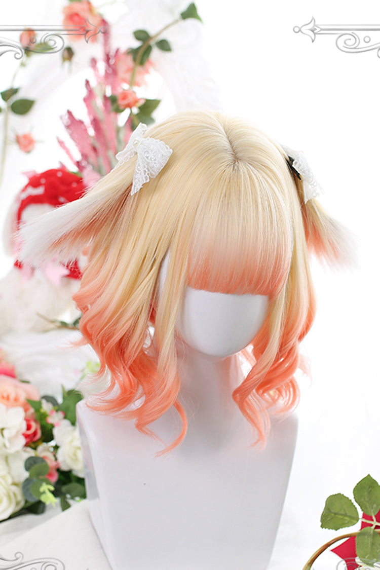 Orange Gradient Animal Ears Irregular Curly Sweet Lolita Wigs - Product - 4