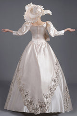 Champagne Half Sleeves Asymmetric Big Bowknot High Waisted Hollow Embroidery Print Victorian Lolita Prom Dress - Product - 4