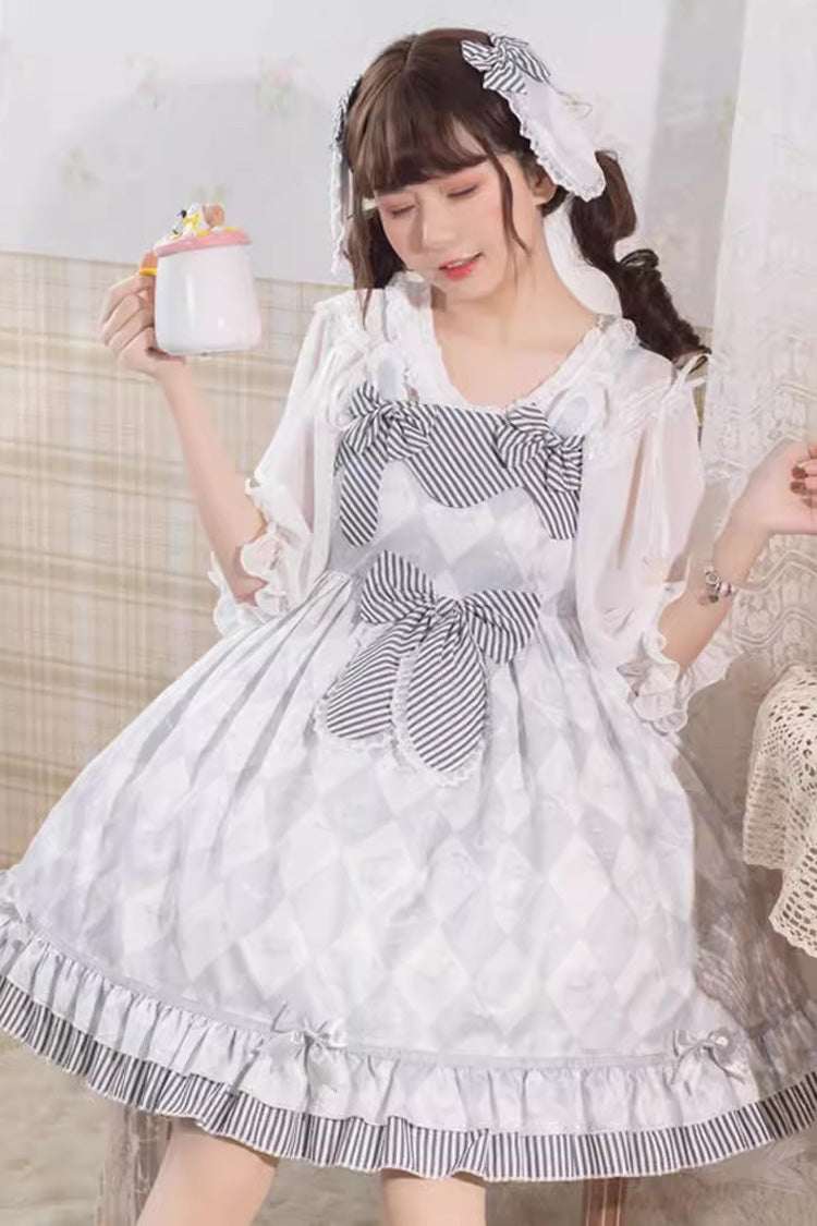 Grey Alice Bunny Ruffle Bowknot Sweet Princess Lolita Jsk Dress - Product - 2