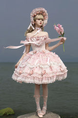 Pink [Rose Manor] Short Puff Sleeves Ruffle Bowknot Lace Sweet Japanese Princess Lolita Dress - Product - 5