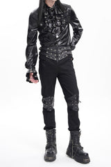 Black Stitching Buckle-up Studs Men's Gothic Pants - Product - 13