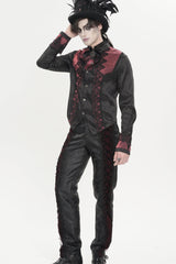 Red Stand Collar Long Sleeves Jacquard Embroidered Bow Lace Men's Gothic Palace Shirt - Product - 6