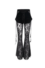 Black Flocking Mesh Side Hanging Feather Pendant Fake Two-Piece Long Women's Gothic Flared Pants - Product - 6