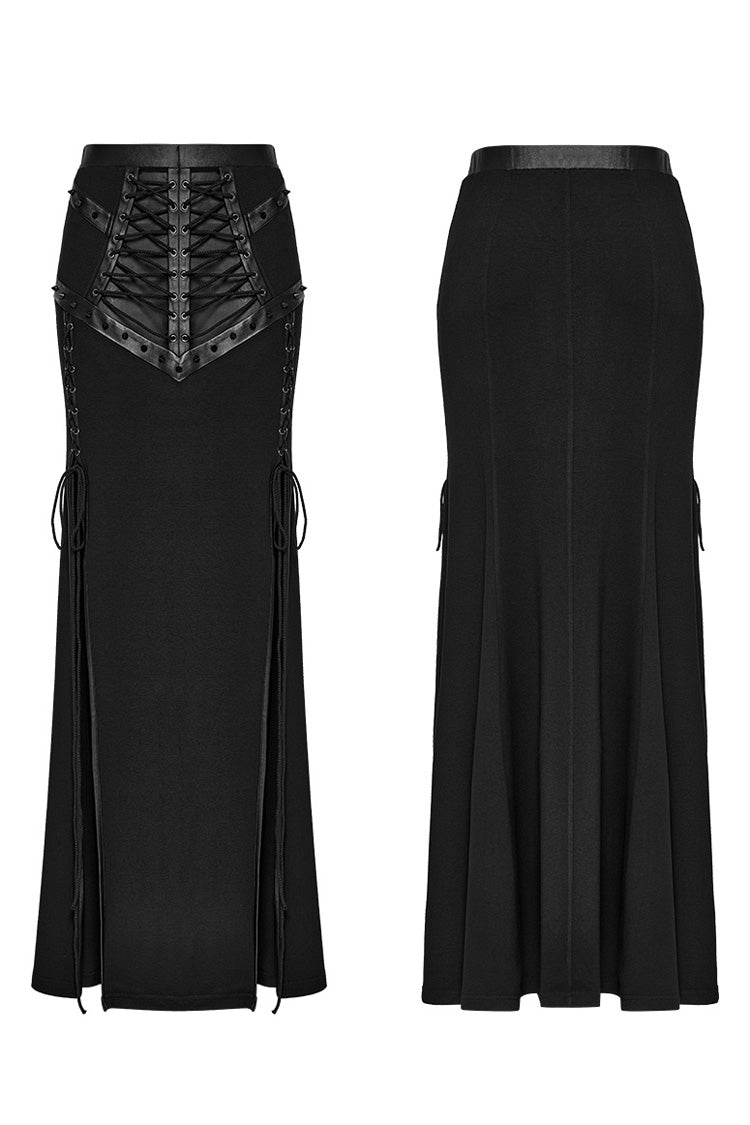 Black Lace-Up Rivet Women's Punk Fishtail Skirt - Product - 5