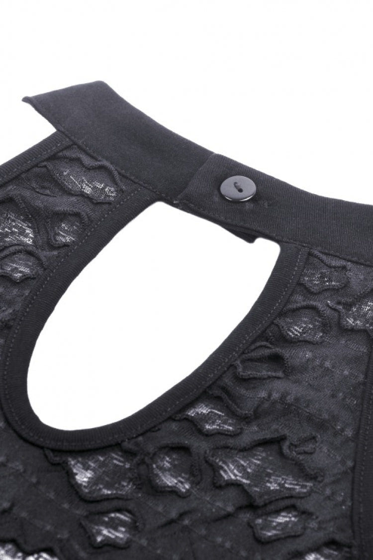 Black Halterneck Eyelet Lace-Up Ripped Women's Punk Tank Top - Product - 15